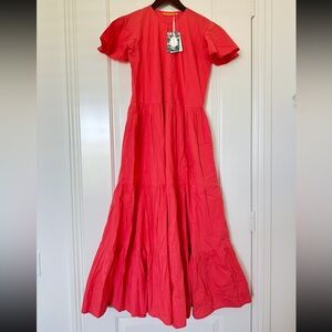 Oliphant | V neck Maxi Dress Coral Small NWT NEW $328 retail